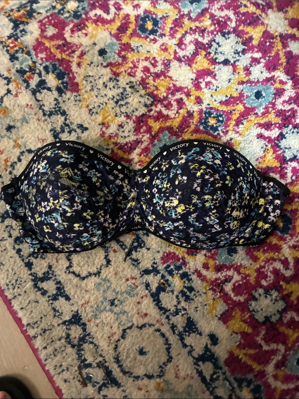 Victory Navy Floral Strapless Molded Bra